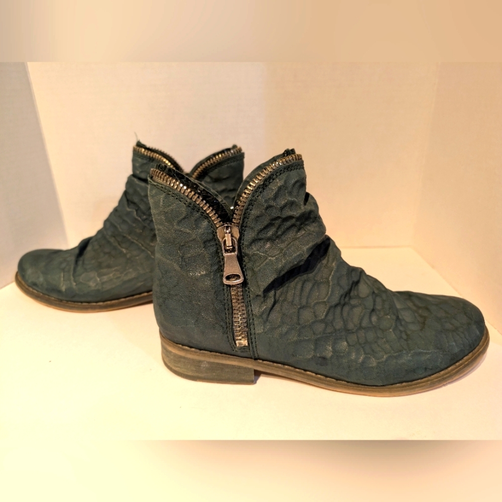 FELMINI Blue/Green‎ Leather Ankle Boots Zipper Detail EU 40 US 9.5
